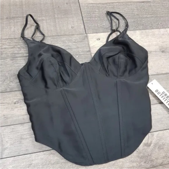 Urban Outfitters Karissa Corset Basque Top Small 8 10 Black Silky Bustier BN - Picture 3 of 10